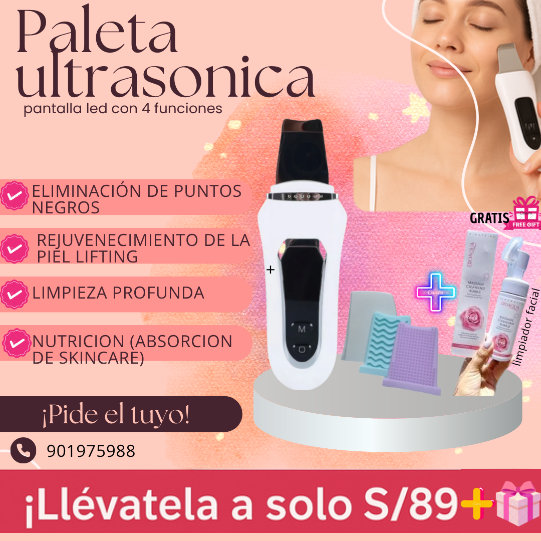 Paleta Ultrasónica Facial — Limpieza Profunda y Piel Radiante